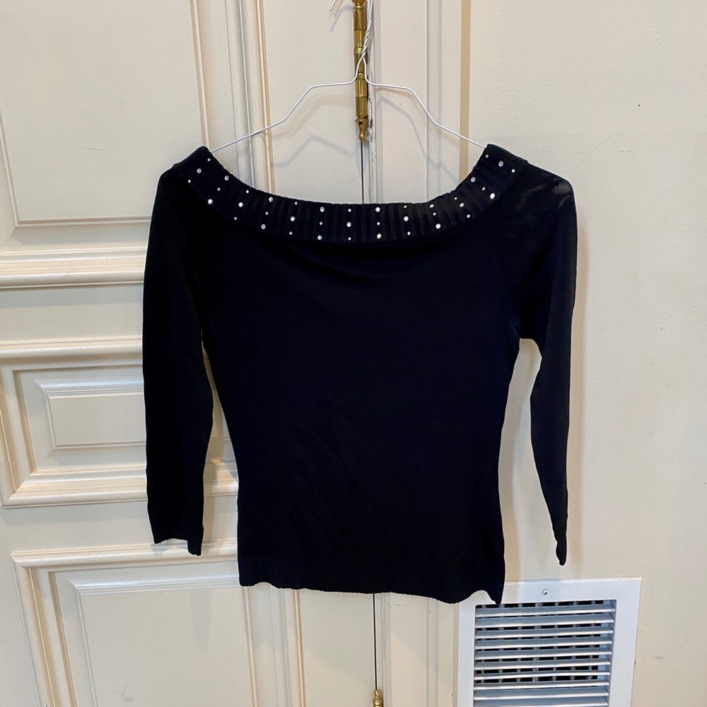 Yuka Black Off-Shoulder Studded Top